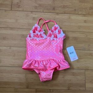 NWT Girls Size 4T Ruffle Shimmer Mermaid One-Piece Swimsuit